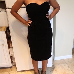 Black Velvet Crepe Contrast Strapless Fitted Dress size 6